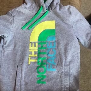 The North Face Gray Hoodie with Green, Yellow, Blue Logo
